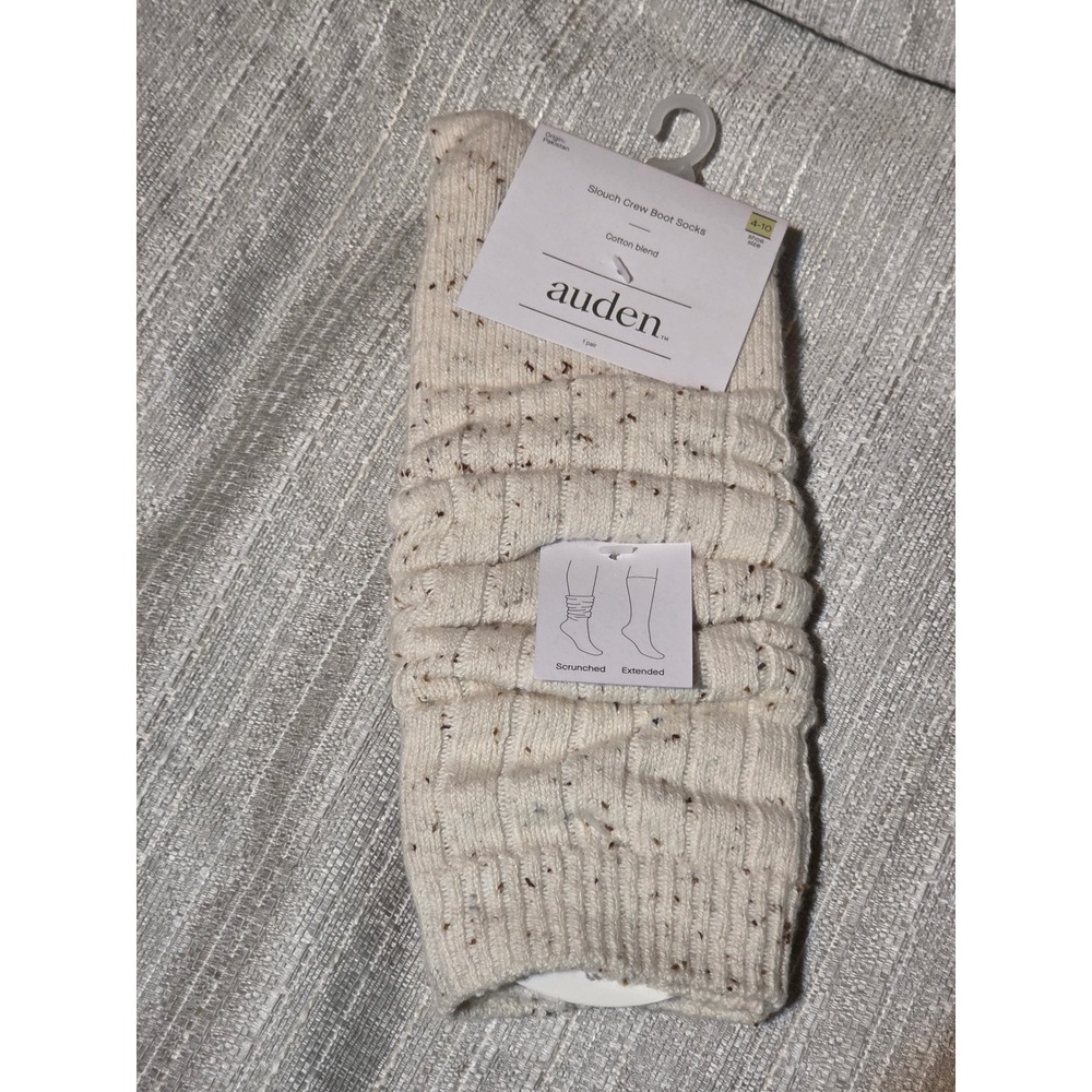 Auden Slouch Crew Boot Socks Sour Cream Flecked Ribbed Knit Cotton Blend 4-10